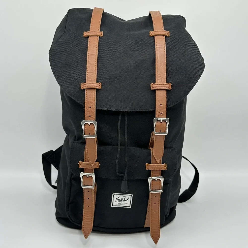 Herschel Supply Co Little America Backpack Black Tan Straps Laptop Sleeve Bag